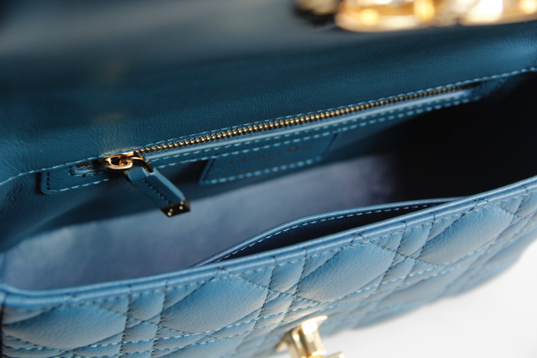 Small Dior Caro Bag Blue Supple Cannage Calfskin